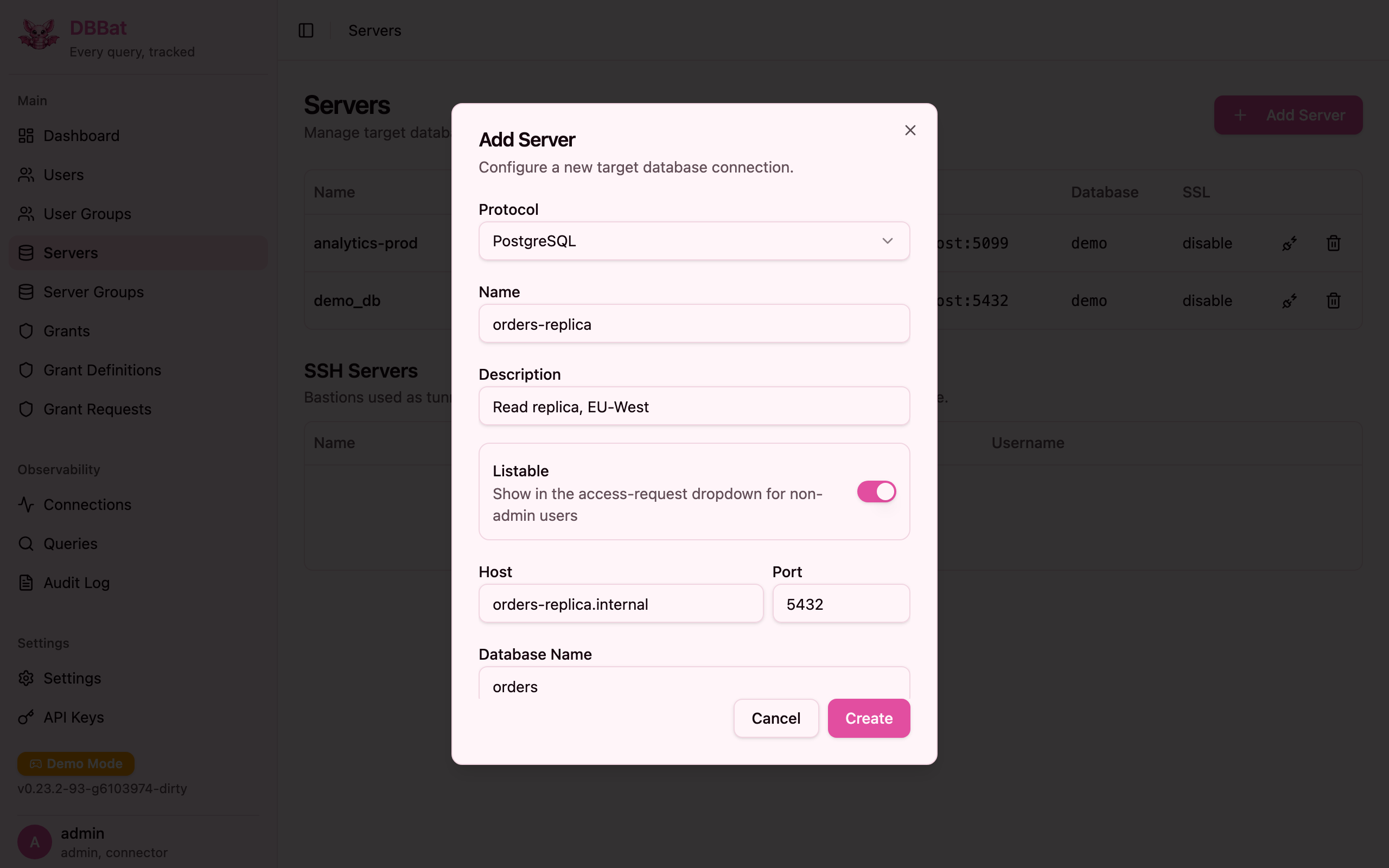 The Add Server dialog configuring a PostgreSQL read replica